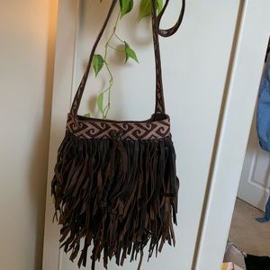 Lucky Brand chocolate leather fringe crossbody